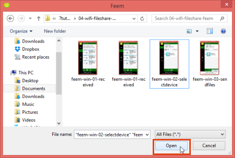 mentransfer file dari pc ke android melalui wifi dengan feem