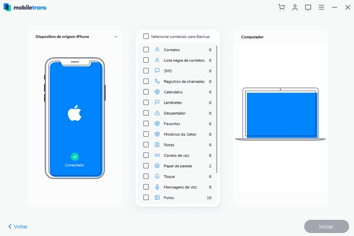 Meu iPhone não conecta ao Mac - Como Consertar - Iniciar Transferência