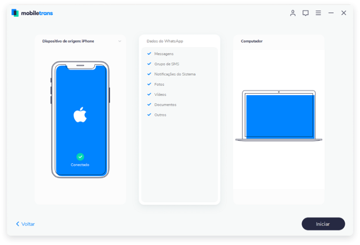 Wondershare MobileTrans - restauração do iPhone para o computador