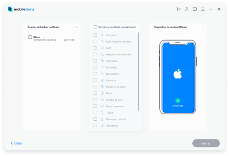 Wondershare MobileTrans - conectando o celular