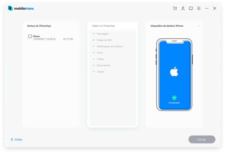 Restaurando o backup do WhatsApp com MobileTrans