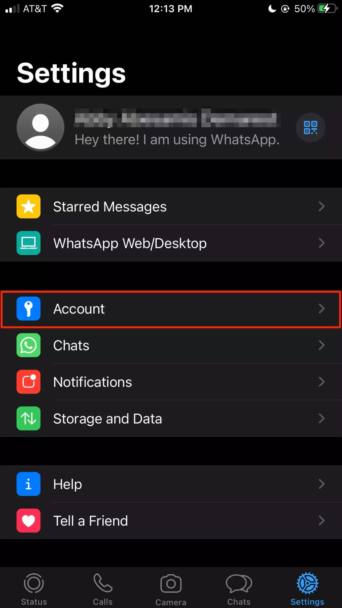 paramètres du compte whatsapp