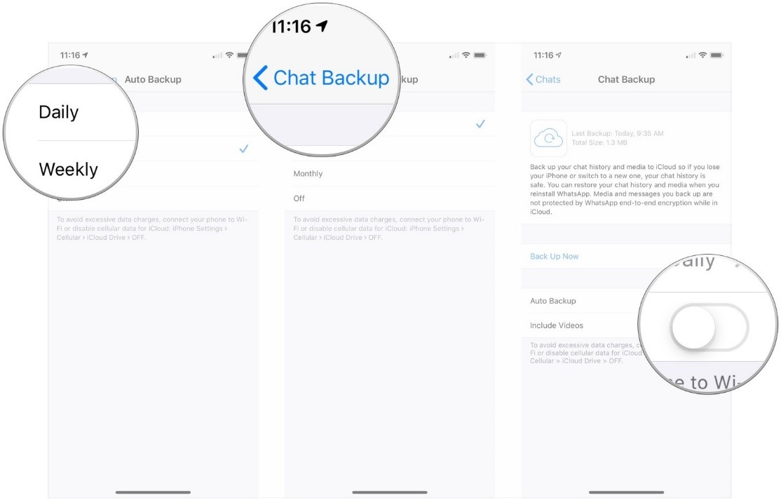 WhatsApp backup video messages