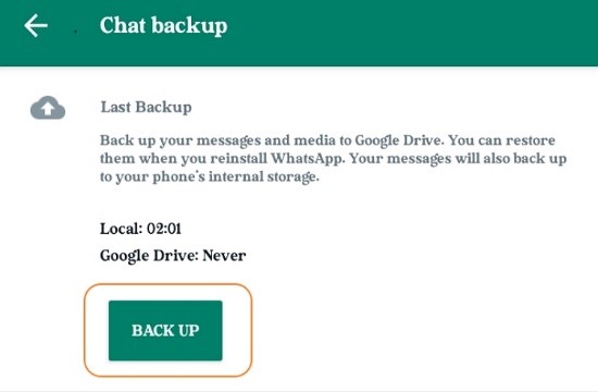 back up WhatsApp messages on Google Drive
