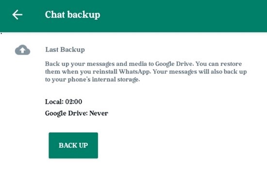 backup WhatsApp chat on Google Drive