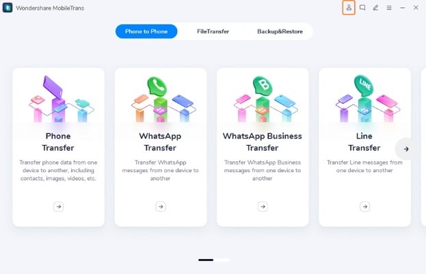  Connectez-vous pour créer le profil de Wondershare MobileTrans