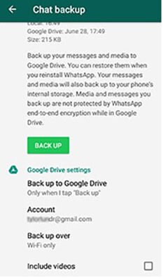 chat backup google drive