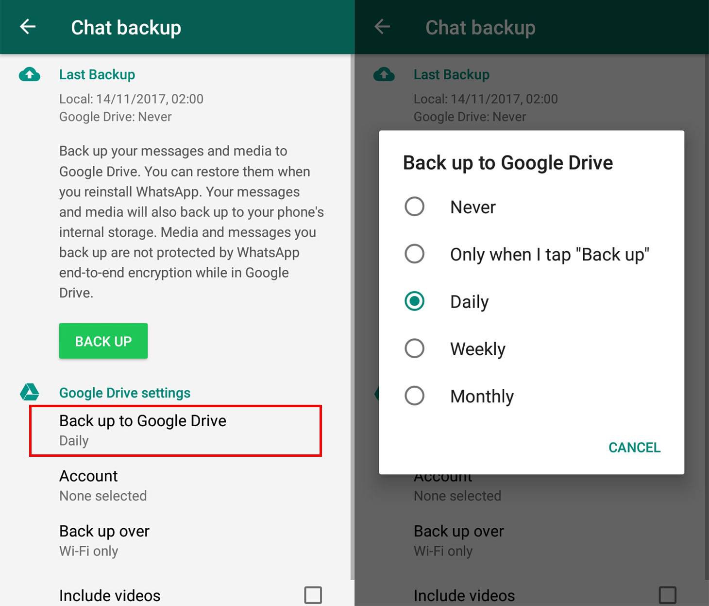 backup do WhatsApp no Google Drive