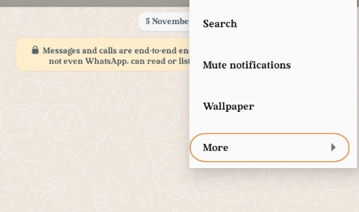 Öffnen Sie den WhatsApp-Chat und klicken Sie auf Mehr