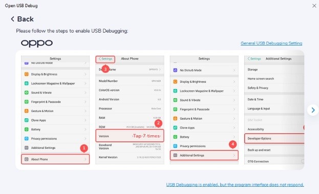 habilita la depuración USB en tu teléfono