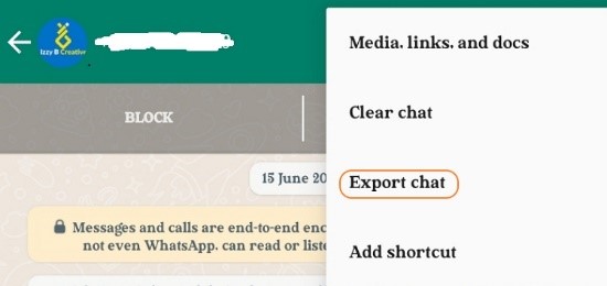Esporta chat WhatsApp via email