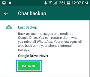 WhatsApp select to backup