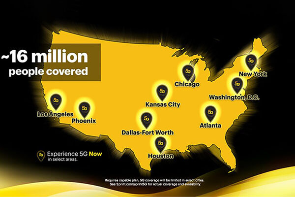 mapa de cobertura da Sprint 5g 