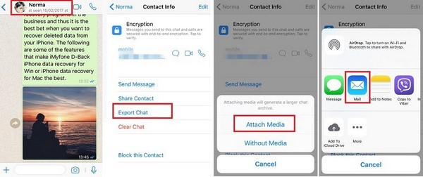 Backup dei messaggi WhatsApp tramite email