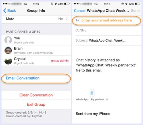 Transferring Chat History as an email attachment