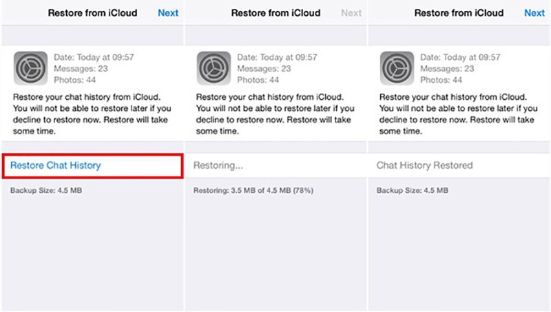 Restoring the WhatsApp messages from iCloud