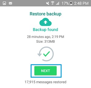 Restauração de backup do WhatsApp