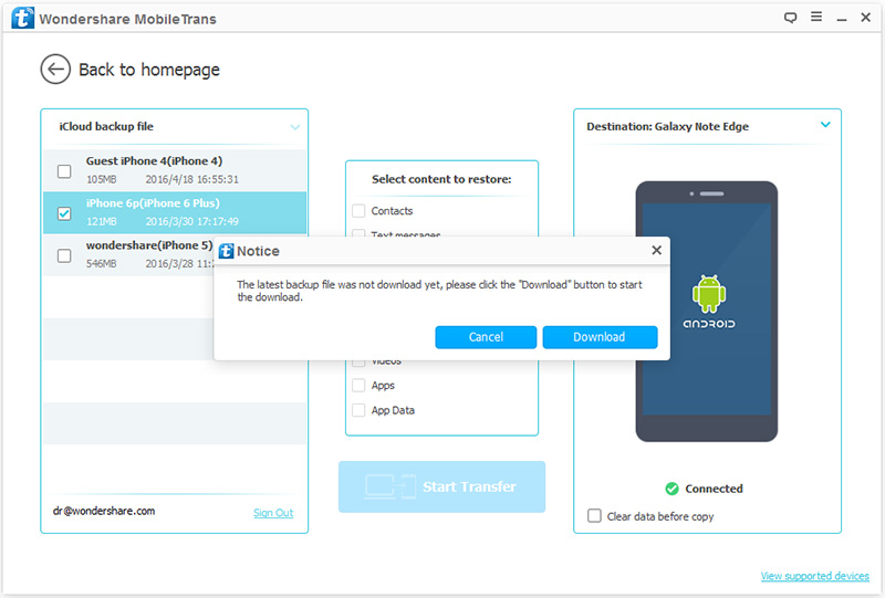 Come ripristinare i dati da iCloud su Android -scarica bac kup