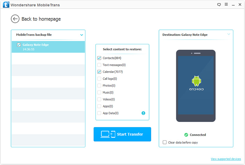 Sauvegarde des fichiers Samsung dans Galaxy S8-restaurer et démarrer le transfert