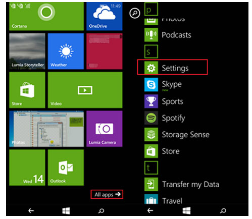 transférer les contacts de Téléphone Windows vers s7/s8 galaxy-paramètre