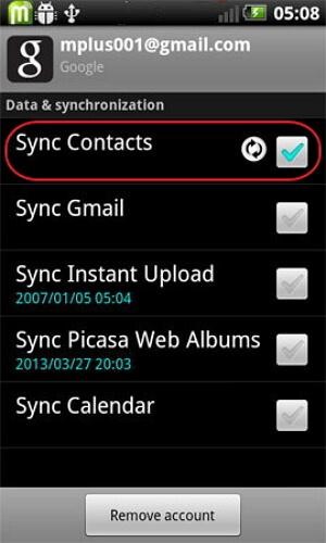 sauvegarde contacts Android-connexion compte google