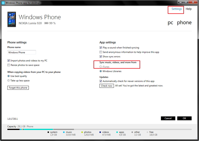 Como copiar músicas do iTunes para o Windows Phone-configurações