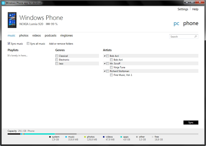 Come copiare la musica itunes su Windows Phone-sync music