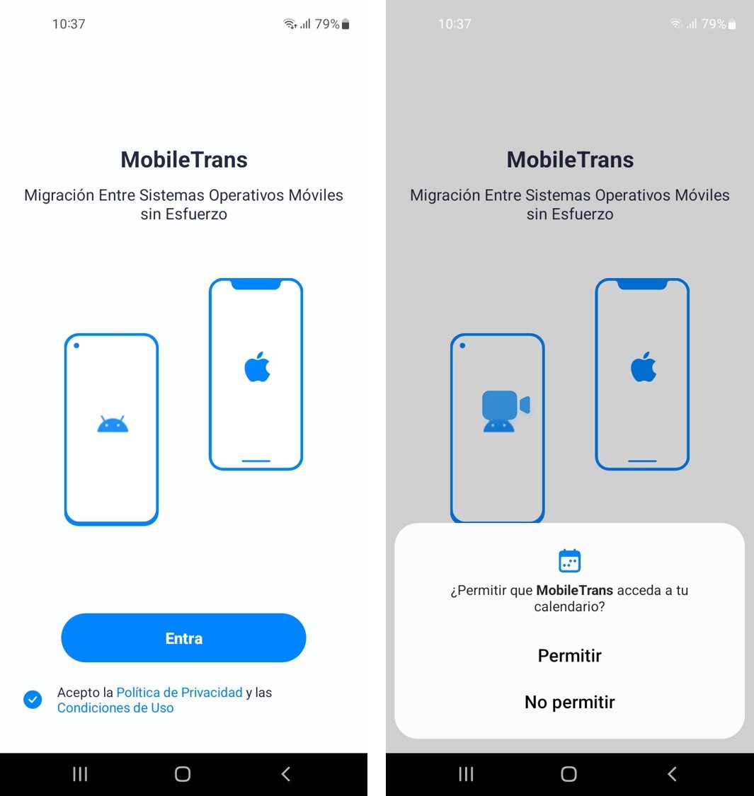 otorgar permisos de MobileTrans App