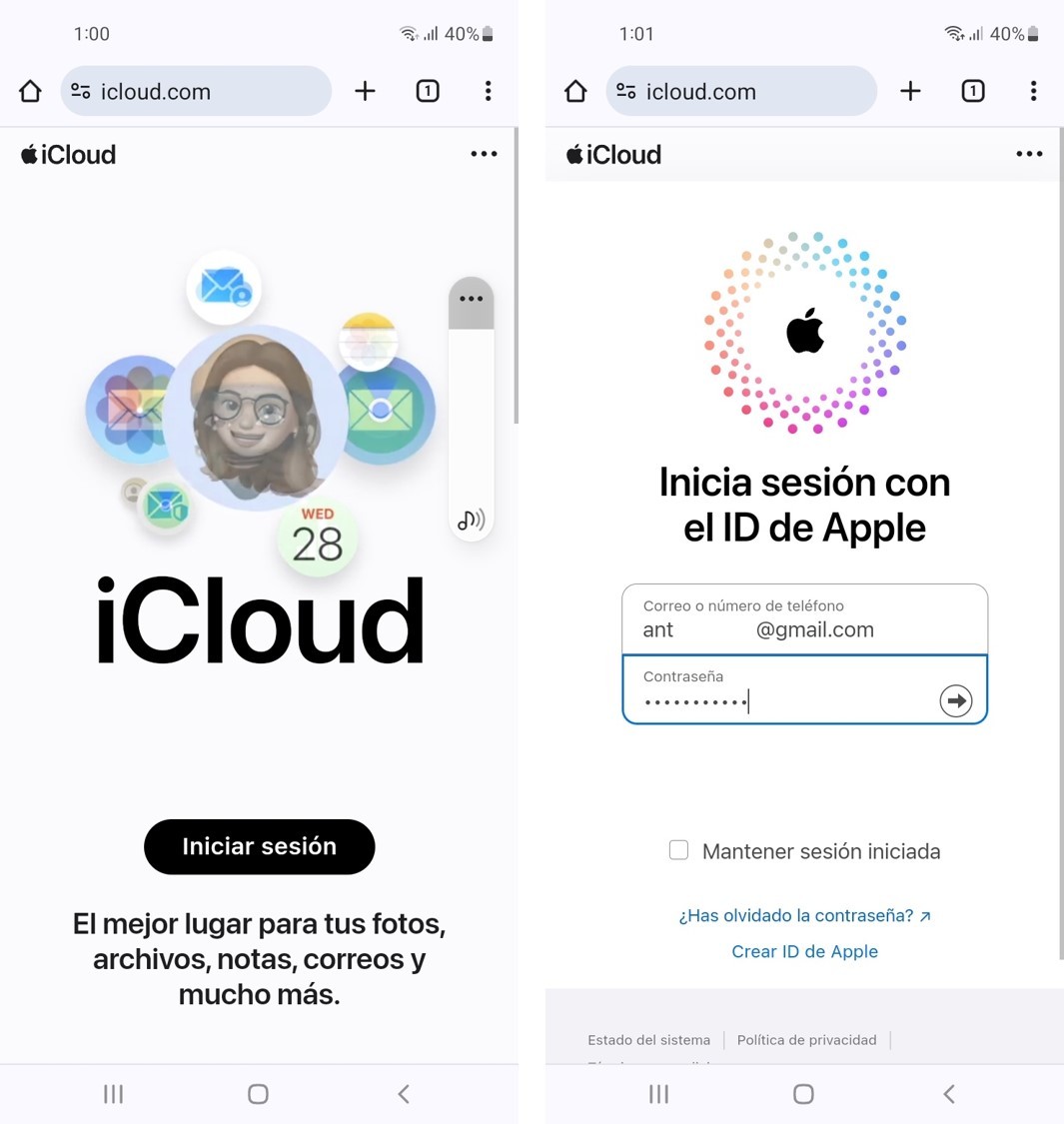 inicia sesión en icloud