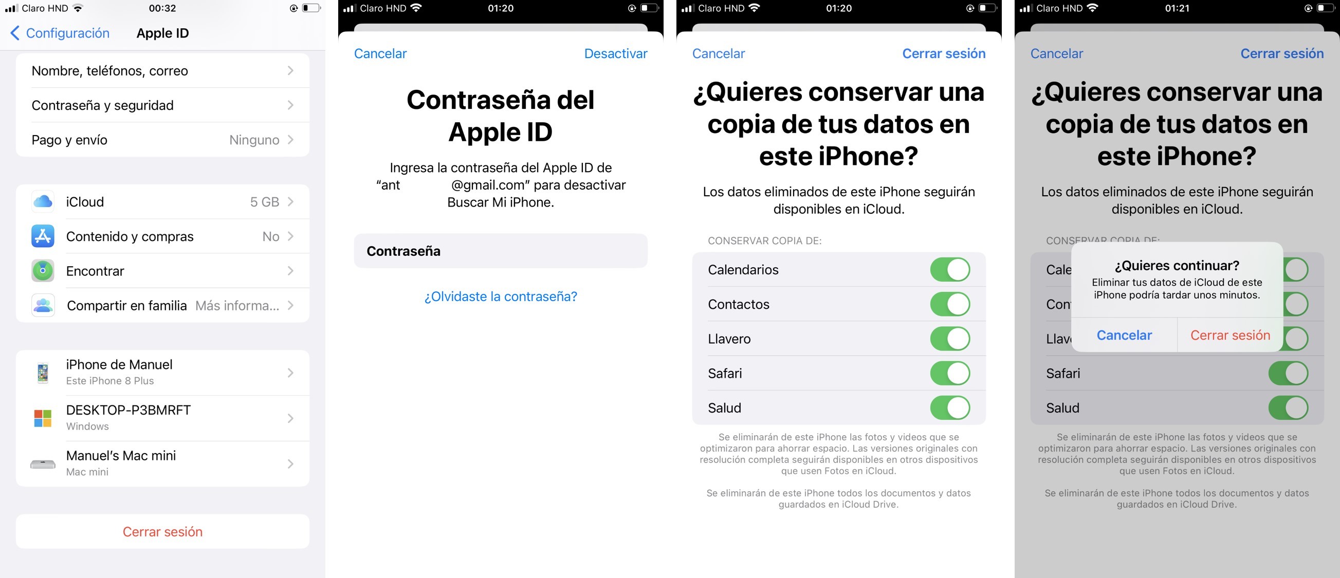 cerrar sesión en la cuenta de apple