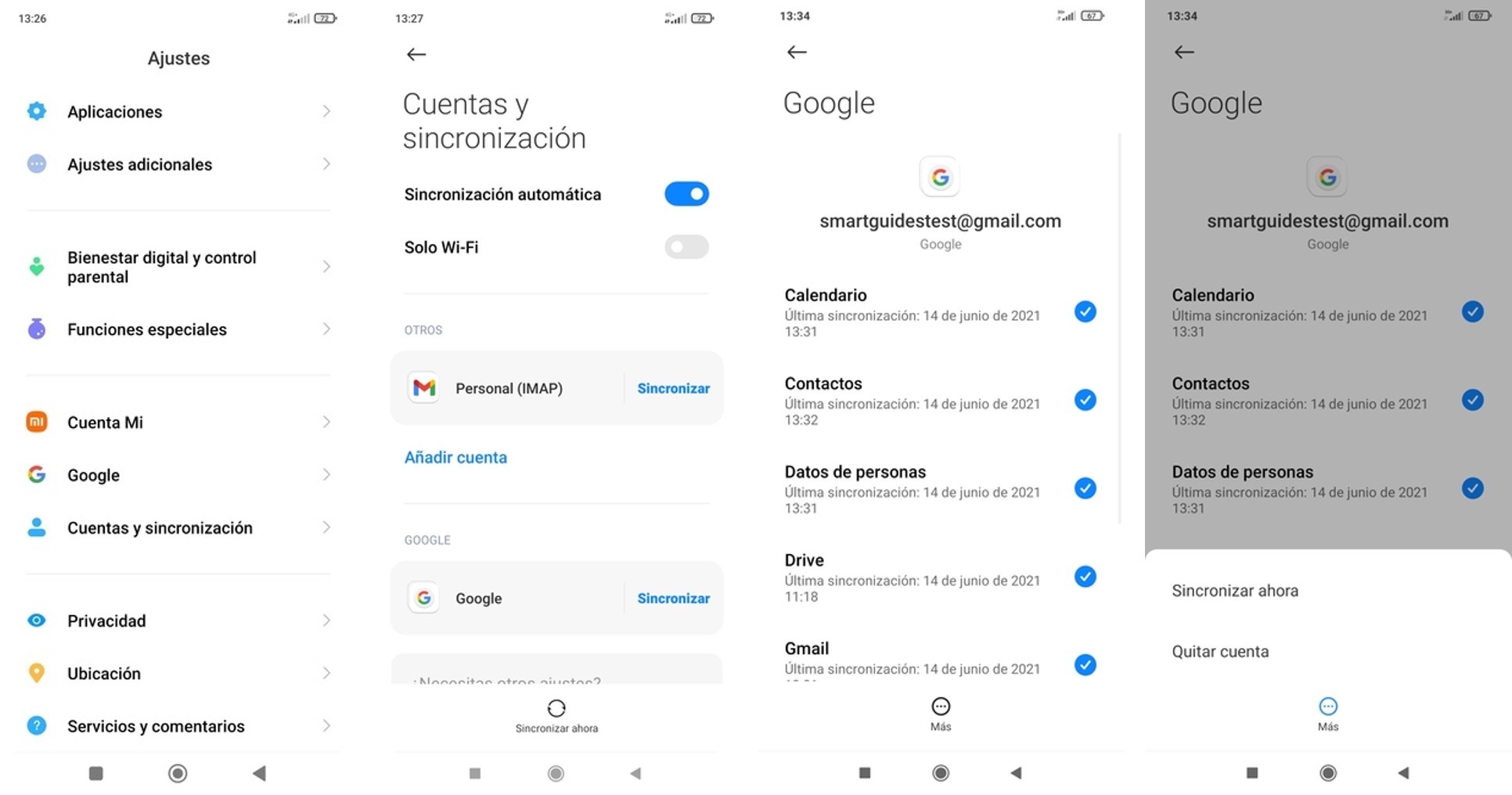 seleccionar los datos y sincronizar la cuenta