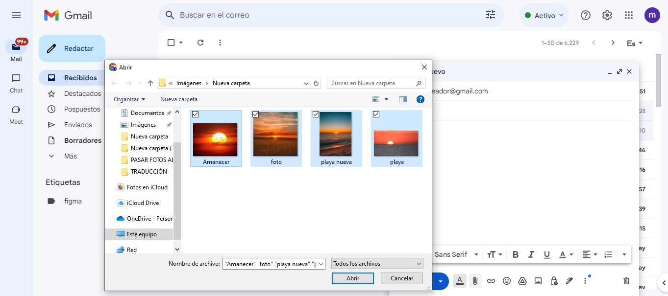 elegir las fotos desde la pc