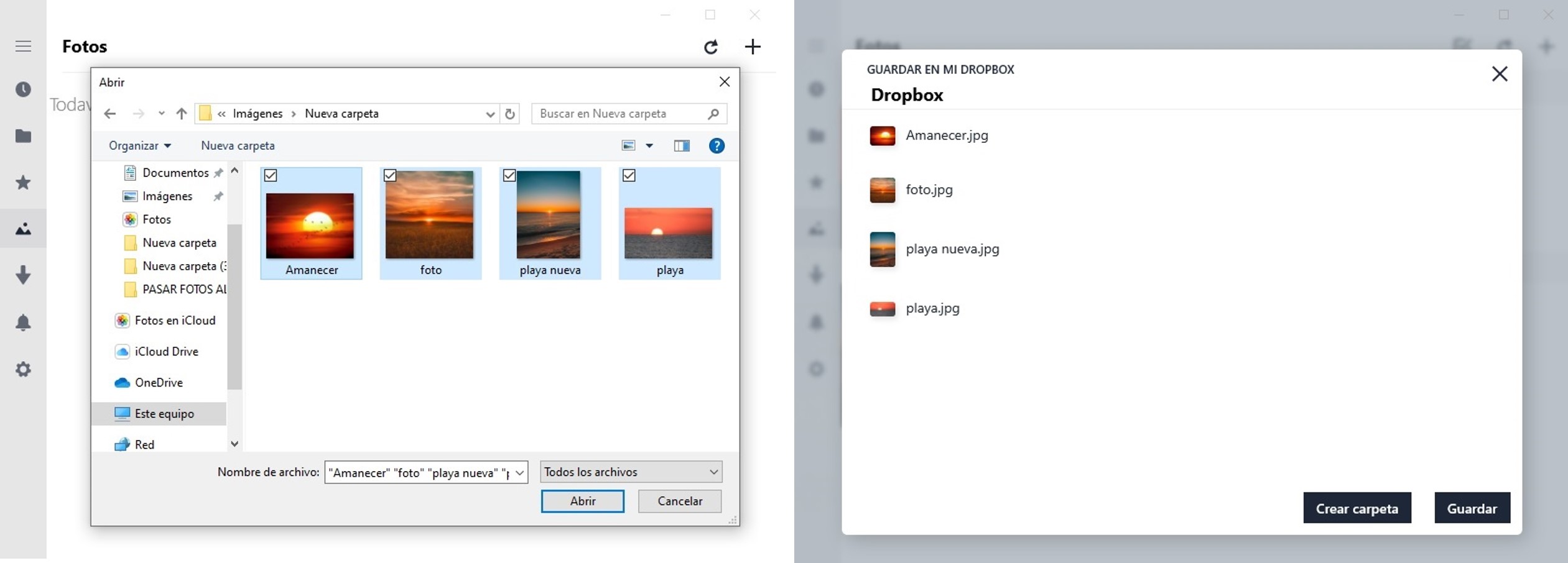 sube las fotos a dropbox