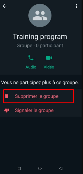 supprimer un groupe whatsapp