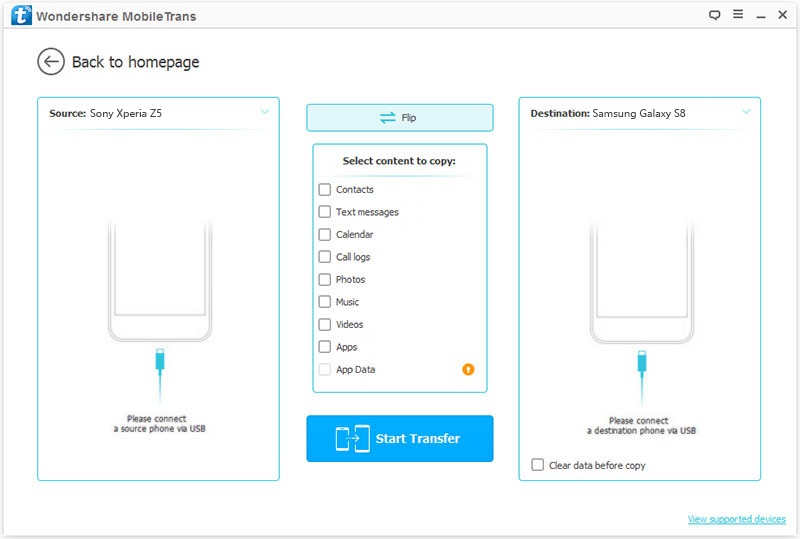 Comment transférer du sony au Samsung S8-Connecter l'appareil