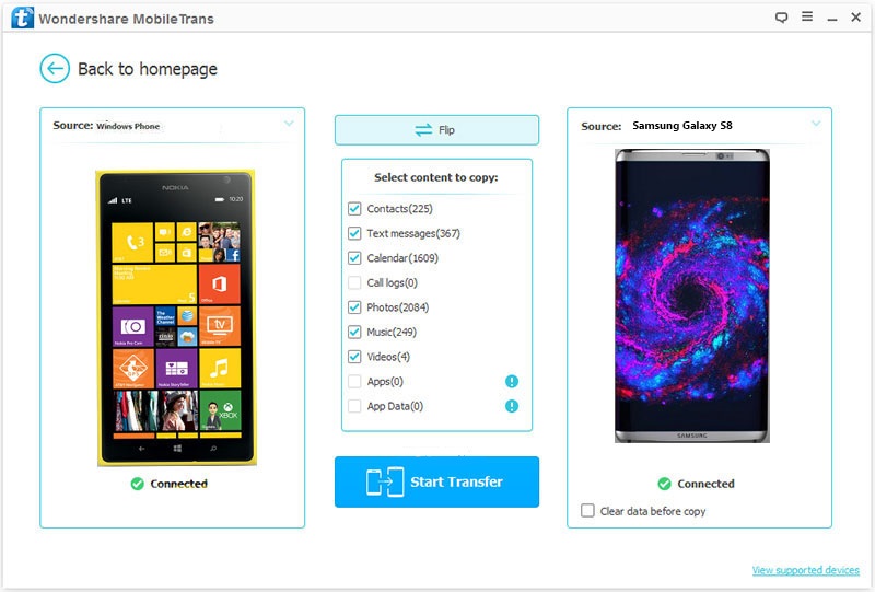 Comment transférer du Windows Phone au Samsung S8-lancer le transfert