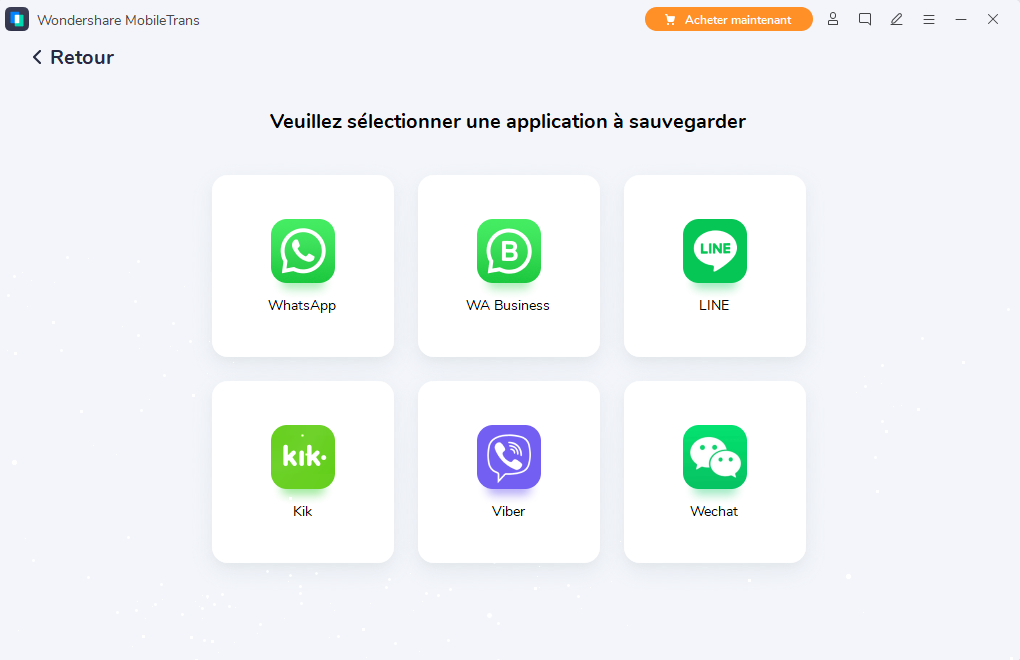 sauvegarde de WhatsApp avec mobiletrans