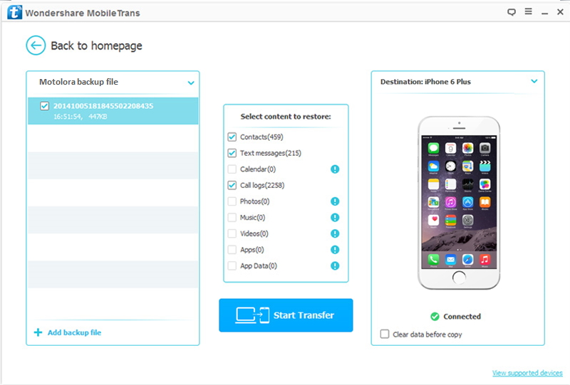 transfert de fichiers depuis une sauvegarde de Motorola vers iPhone