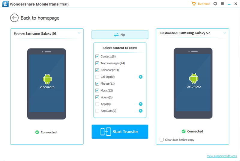 Commencez à transférer des fichiers depuis Galaxy s6 vers S7