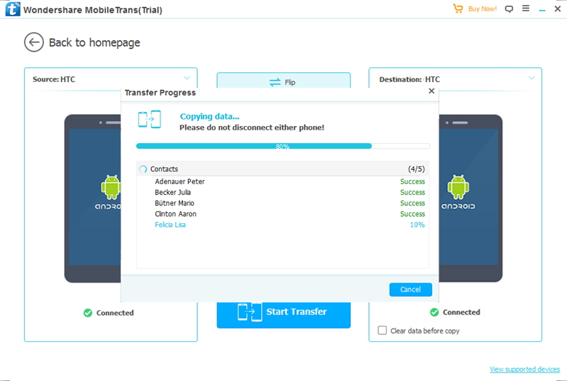 transfert de données depuis HTC vers HTC 