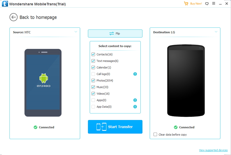 sélectionnez des fichiers pour transférer des données depuis HTC vers LG