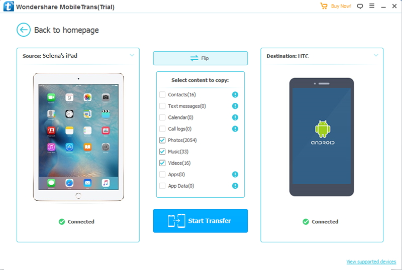 transférer des données depuis iPad vers HTC