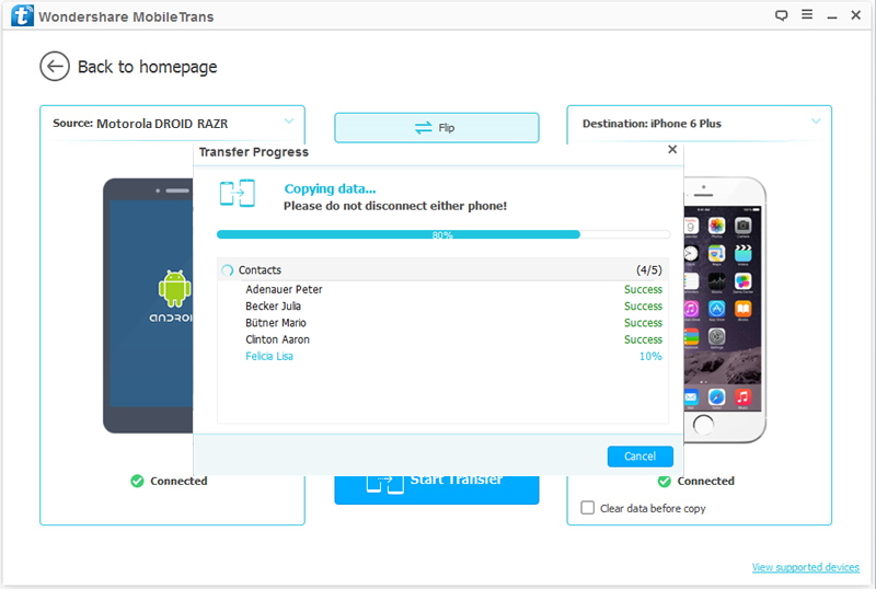 transfert de données depuis Motorola vers iPhone