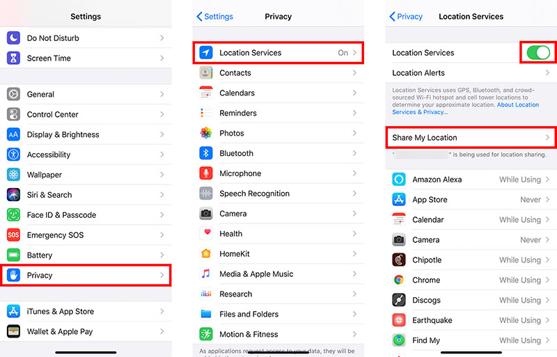 how to share location iphone to android