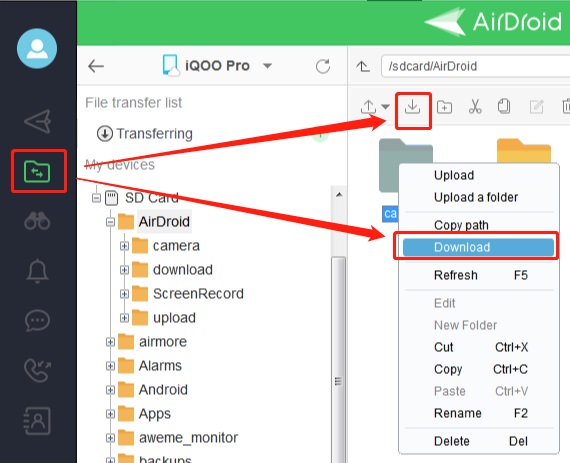 airdroid descargar archivos