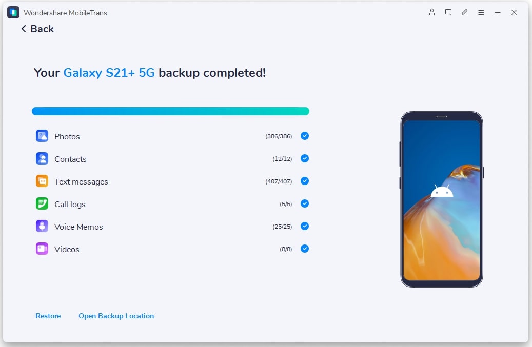 backup samsung a70 to computer successfully