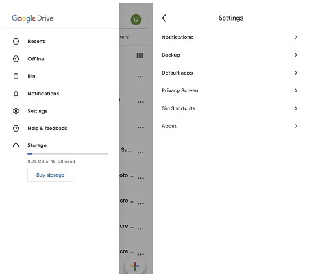 google drive settings