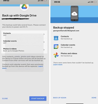 резервное копирование iphone на google drive завершено