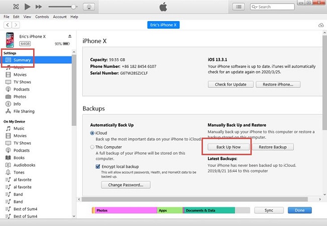 Backup di iPhone senza wifi utilizzando itunes