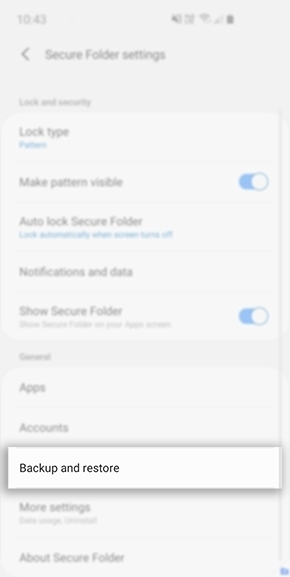 لقطة شاشة لهاتف Samsung توضح خيار Backup and restore 